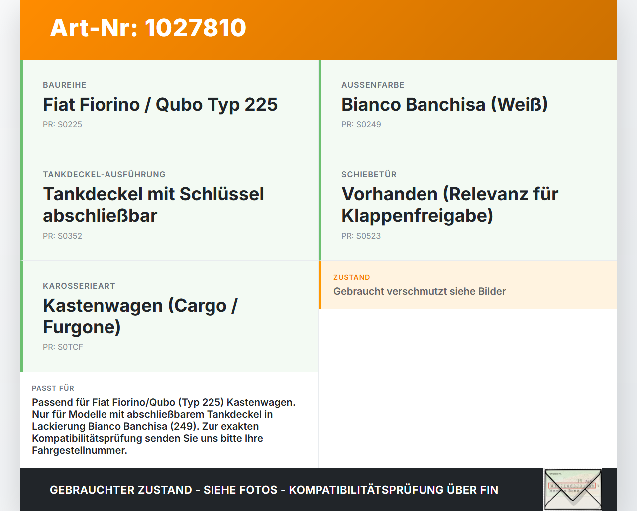Fiat Qubo Fiorino 225 08-16 Tankdeckel Tankklappe 249 Fiat Qubo Fiorino 225 08-16 03.08.2011 gebraucht Vorschau 3