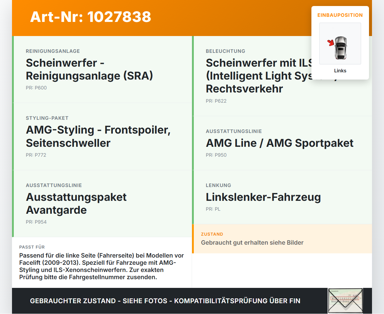 Mercedes E500 W212 09-13 Lim Halter Träger Führung Aufnahme f. Scheinwerfer Links Mercedes E500 W212 09-13... Vorschau 3