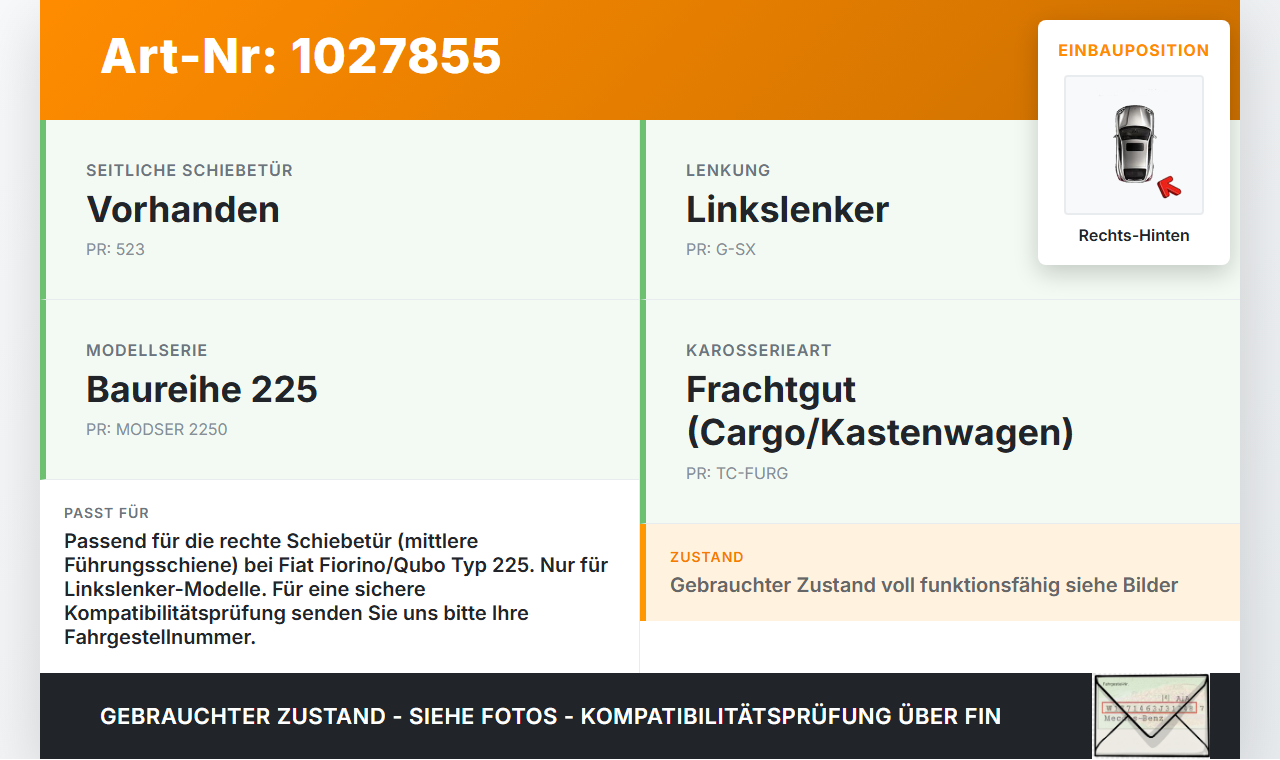 Fiat Qubo Fiorino 225 08-16 Kasten/Kombi Führungsrolle für Schiebetür Rechts Mitte Hinten Fiat Qubo Fiorino 225... Vorschau 3