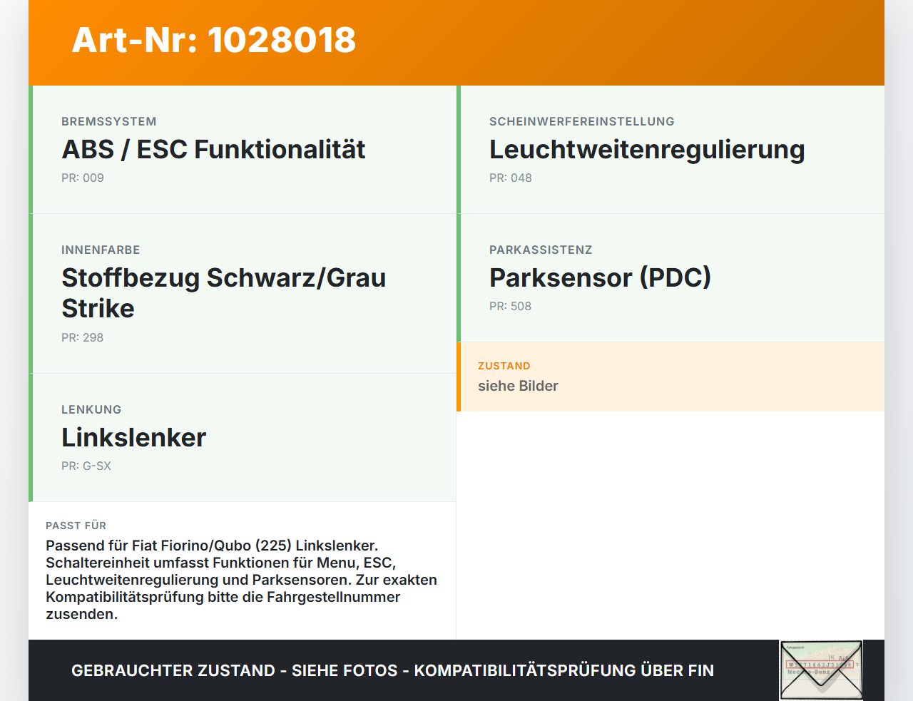 Fiat Qubo Fiorino 225 08-16 Schalter Menu ESC LWR Neigung Fiat Qubo Fiorino 225 08-16 03.08.2011 gebraucht Vorschau 3