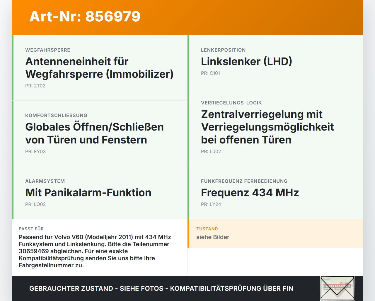 Volvo V60 I D3 10-13 Steuergerät ECU Modul SG Zugang Zentralverriegelung Volvo V60 I D3 10-13 01.10.2010 30659469... Vorschau 3