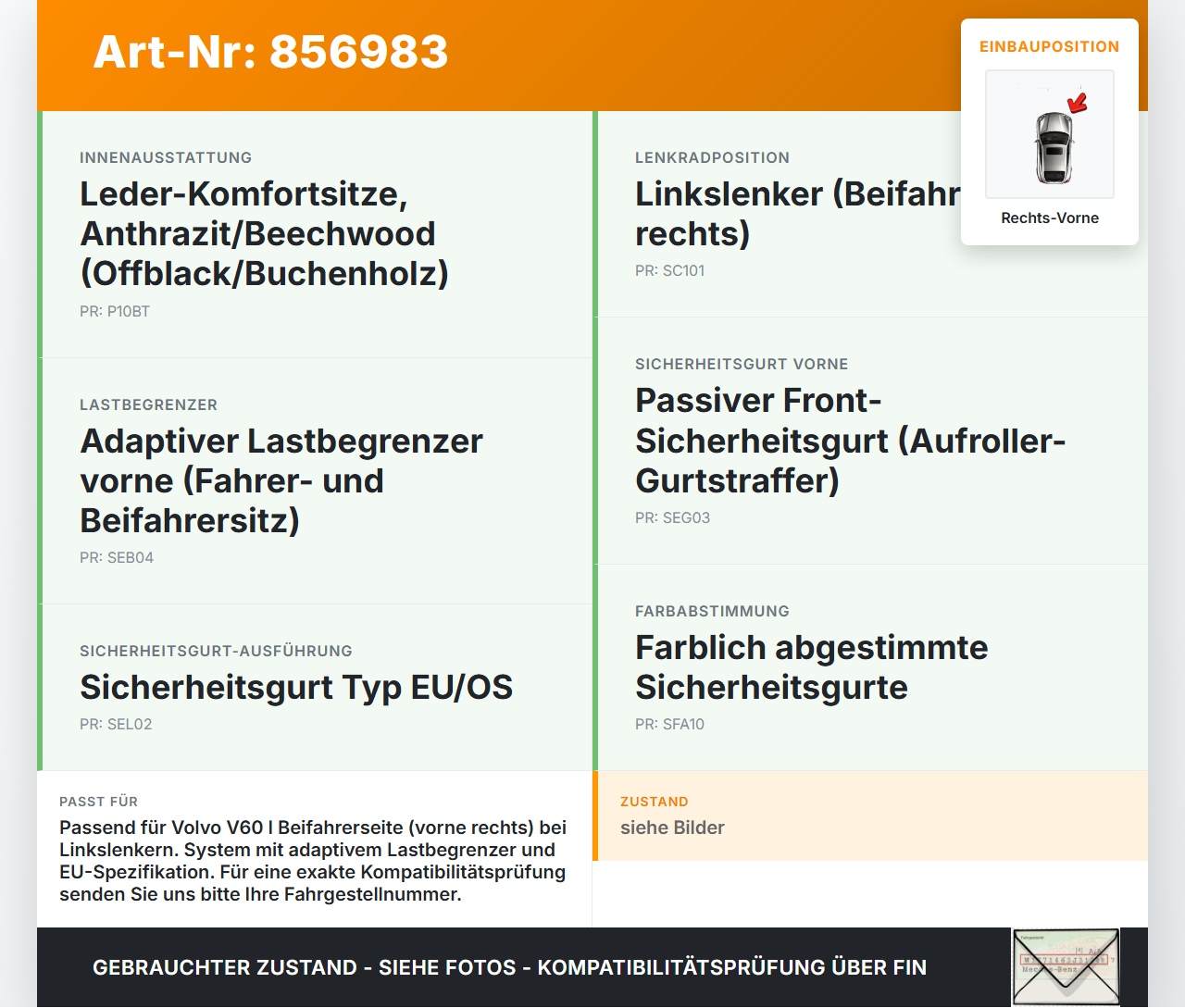 Volvo V60 I D3 10-13 Kombi Gurtstraffer Gurt Beifahrer Rechts Vorne Volvo V60 I D3 10-13 01.10.2010 39800482... Vorschau 3