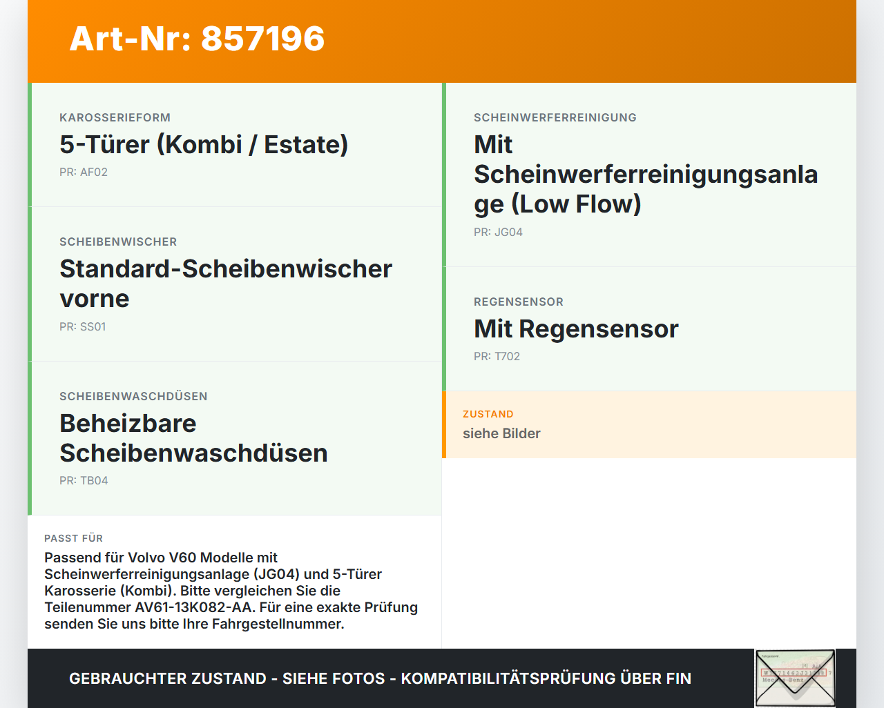 Volvo V60 I D3 10-13 Waschwasserpumpe Waschpumpe Volvo V60 I D3 10-13 01.10.2010 AV61-13K082-AA gebraucht Vorschau 3