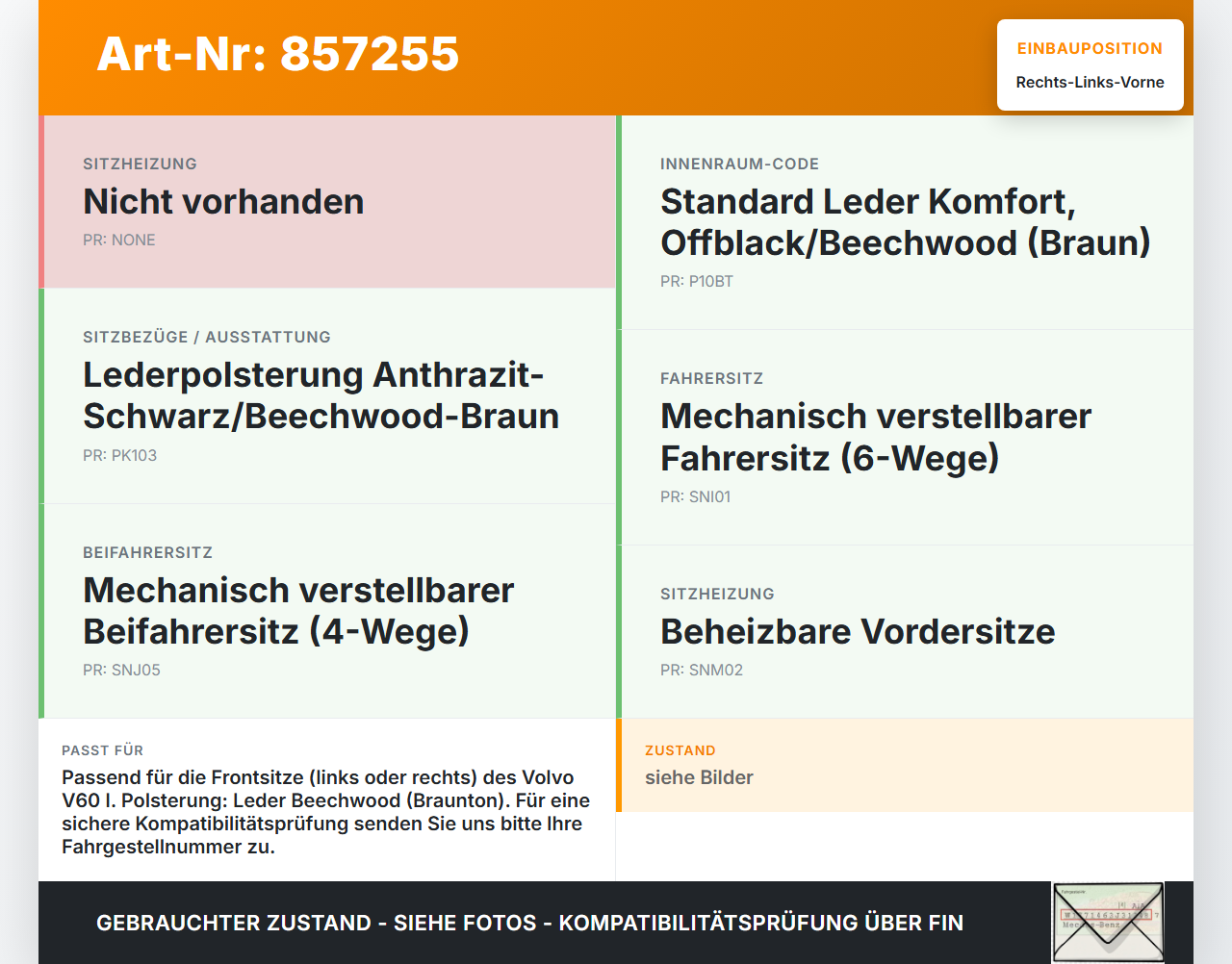 Volvo V60 I D3 10-13 Kopfstütze für Fahrer Sitz Rechts oder Links Vorne Volvo V60 I D3 10-13 01.10.2010 gebraucht Vorschau 3