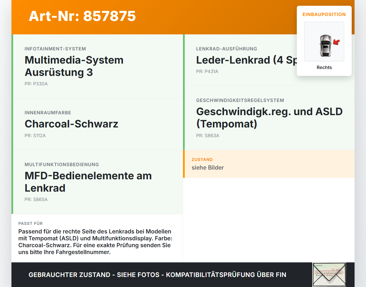 Ford Connect V408 13-18 Lenkradschalter Multifunktionstasten Schalter für Lenkrad Rechts Ford Connect V408 13-18... Vorschau 3