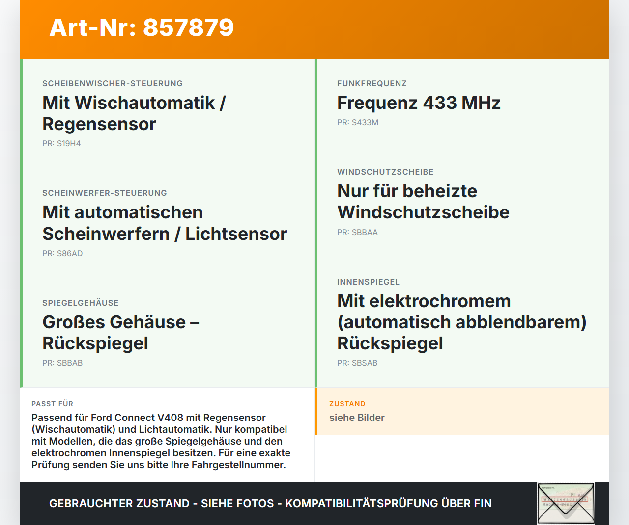 Ford Connect V408 13-18 Steuergerät ECU Modul SG für Windschutzscheibe Regensensor Ford Connect V408 13-18... Vorschau 3