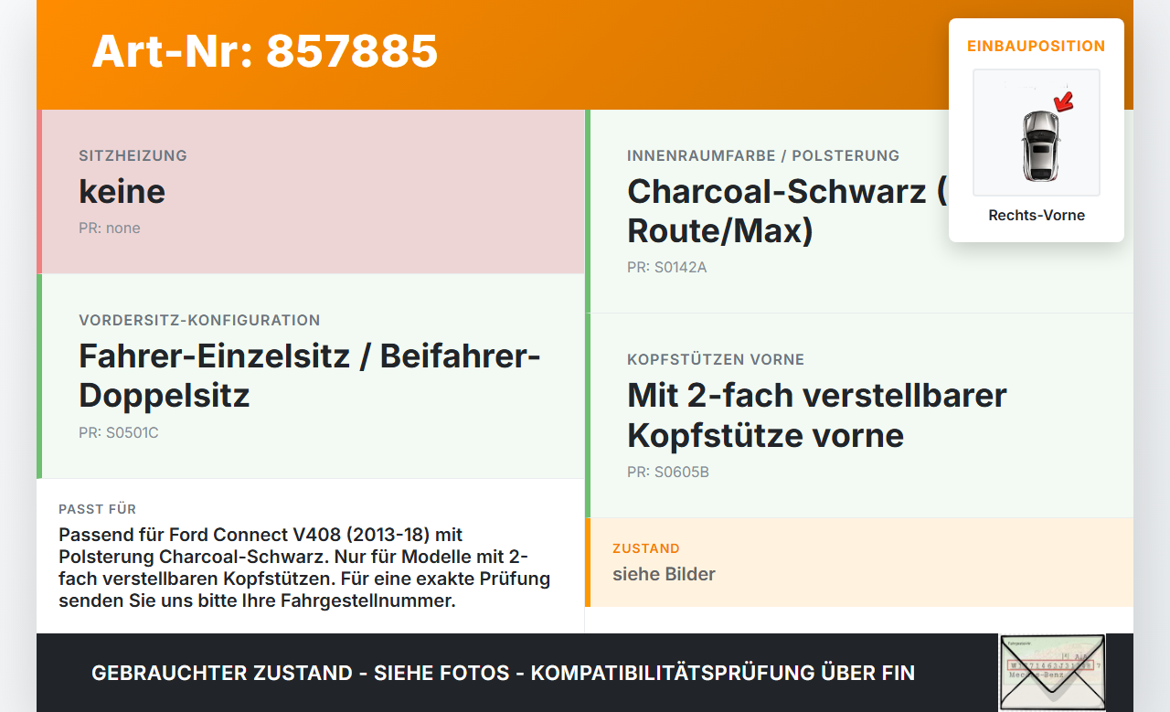 Ford Connect V408 13-18 Kopfstütze für Sitz Rechts Vorne Ford Connect V408 13-18 21.05.2014 DT11-K611A08-ADA35B8... Vorschau 3