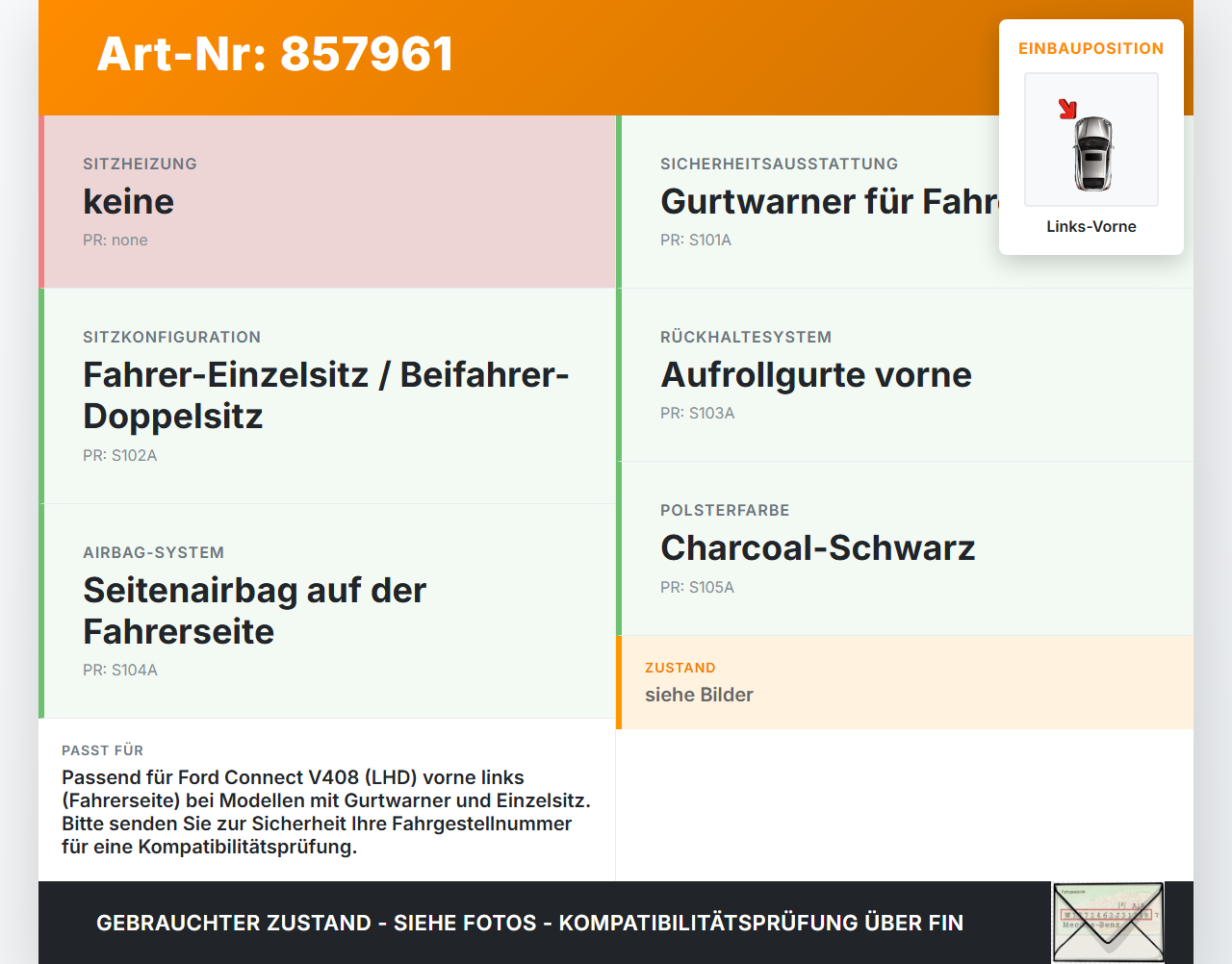 Ford Connect V408 13-18 Gurtschloss Links Vorne Ford Connect V408 13-18 21.05.2014 DT11-K61209-AB DT11-K61209-AA... Vorschau 3
