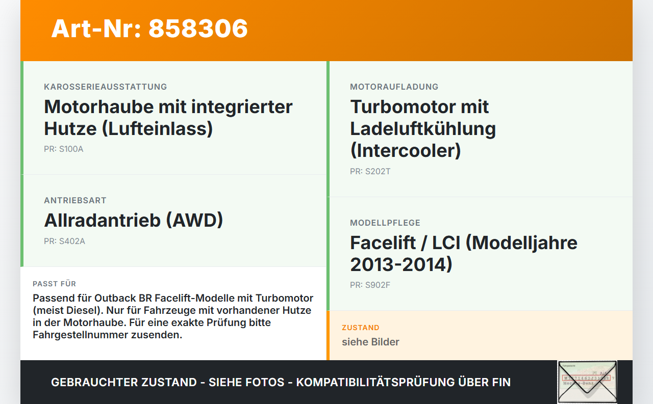 Subaru Outback 4 IV BR 13-14 Hutze Inneneinsatz für Ladeluft Kanal Subaru Outback 4 IV BR 13-14 21.03.2014 gebraucht Vorschau 3