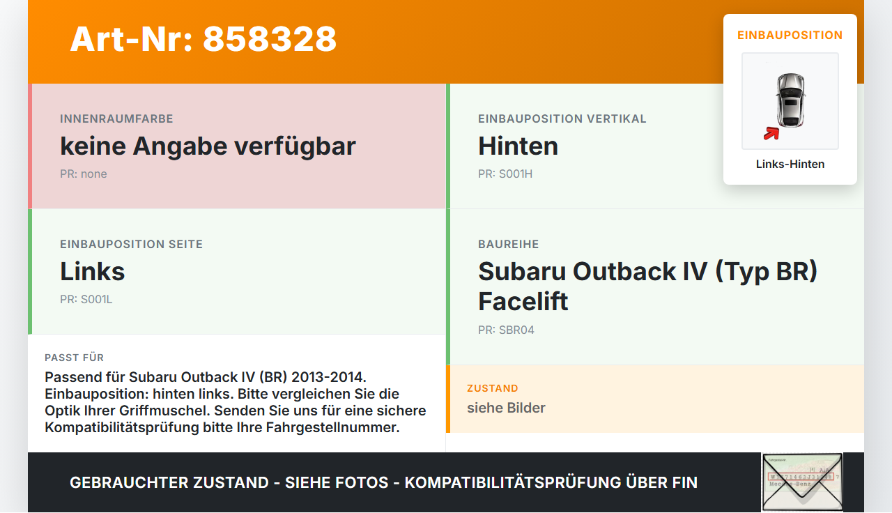 Subaru Outback 4 IV BR 13-14 Türgriff Griffmuschel Griff Innen Links Hinten Subaru Outback 4 IV BR 13-14 21.03.2014... Vorschau 3