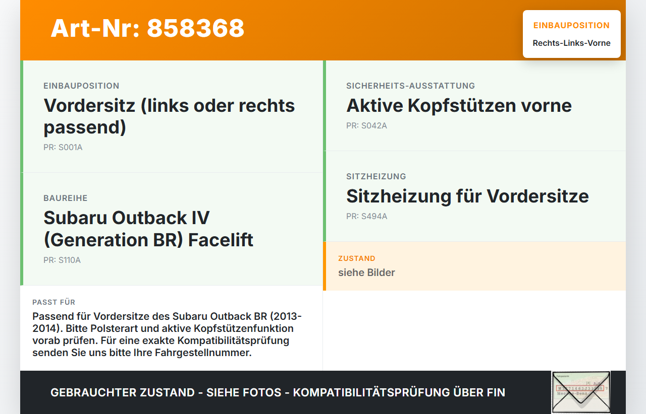 Subaru Outback 4 IV BR 13-14 Kopfstütze für Fahrer Sitz Rechts oder Links Vorne Subaru Outback 4 IV BR 13-14... Vorschau 3