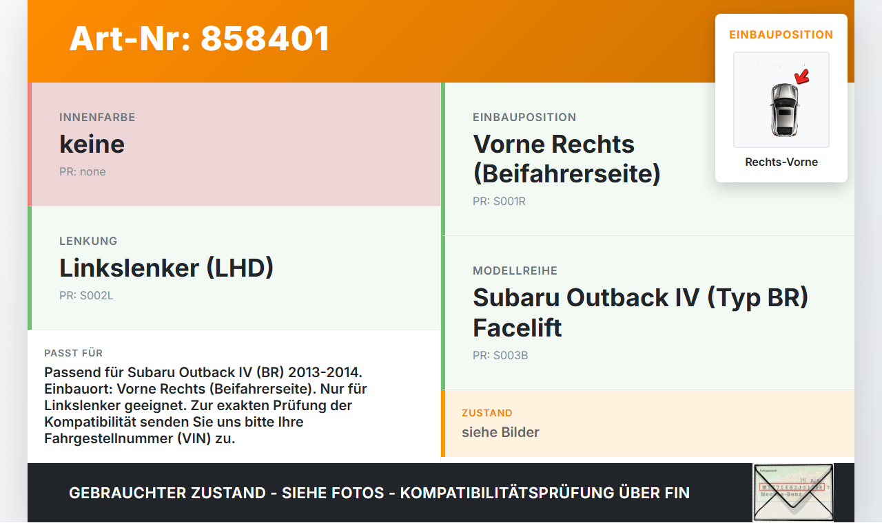 Subaru Outback 4 IV BR 13-14 Türgriff Griffmuschel Griff Innen Rechts Vorne Subaru Outback 4 IV BR 13-14 21.03.2014... Vorschau 3