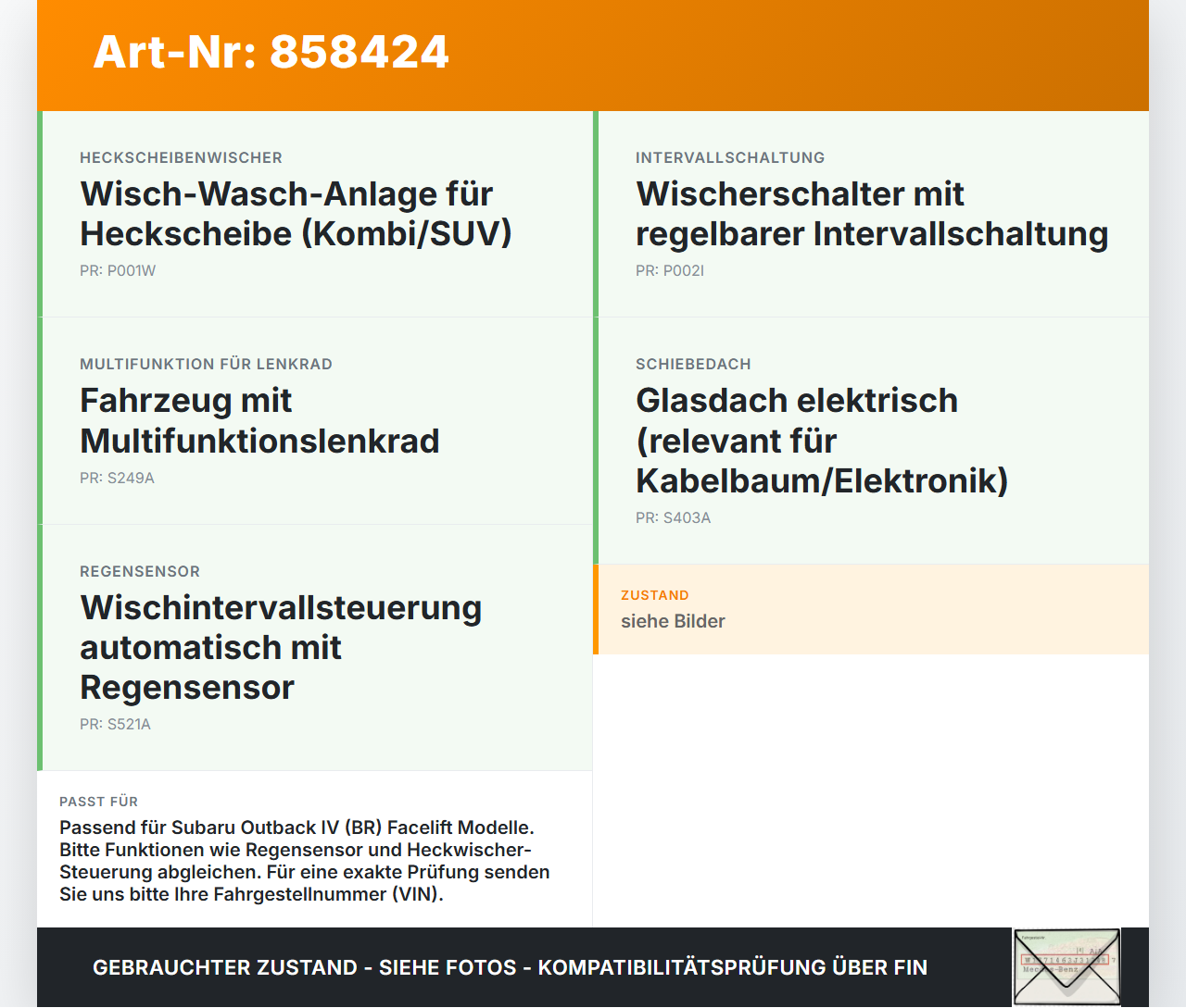 Subaru Outback 4 IV BR 13-14 Lenkstockschalter Wischerschalter Wischer Subaru Outback 4 IV BR 13-14 21.03.2014 gebraucht Vorschau 3