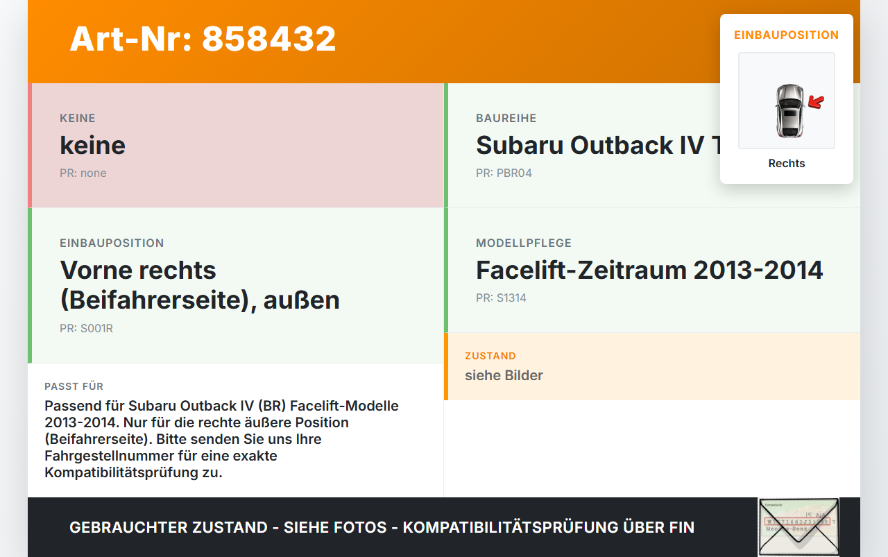 Subaru Outback 4 IV BR 13-14 Luftdusche Luftdüse Rechts Aussen Subaru Outback 4 IV BR 13-14 21.03.2014 gebraucht Vorschau 3
