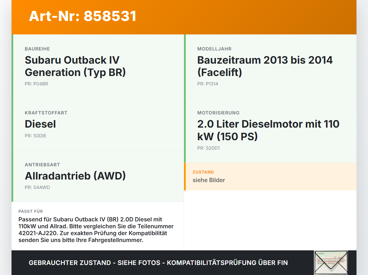 Subaru Outback 4 IV BR 13-14 2,0D 110KW Kraftstoffpumpe Kraftstoff Förderpumpe Tankgeber Subaru Outback 4 IV BR... Vorschau 3