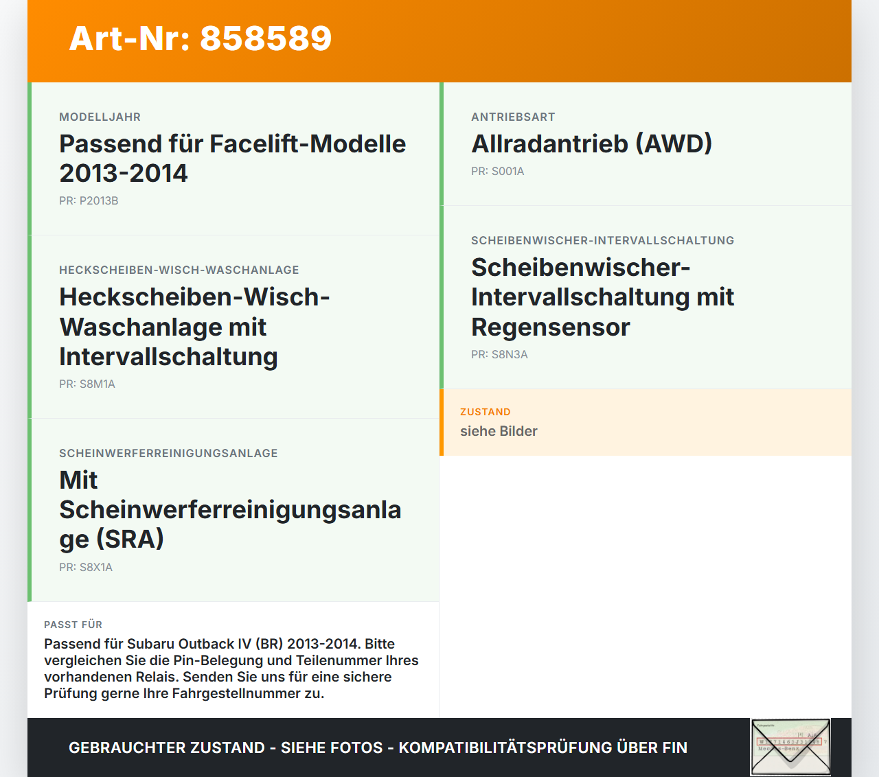 Subaru Outback 4 IV BR 13-14 Relais Wisch Wasch Subaru Outback 4 IV BR 13-14 21.03.2014 gebraucht Vorschau 3