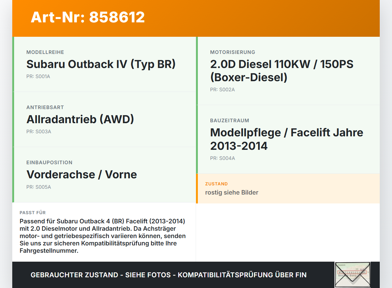Subaru Outback 4 IV BR 13-14 2,0D 110KW Vorderachse Motorträger Motorhalter Achsträger Subaru Outback 4 IV BR 13-14... Vorschau 3