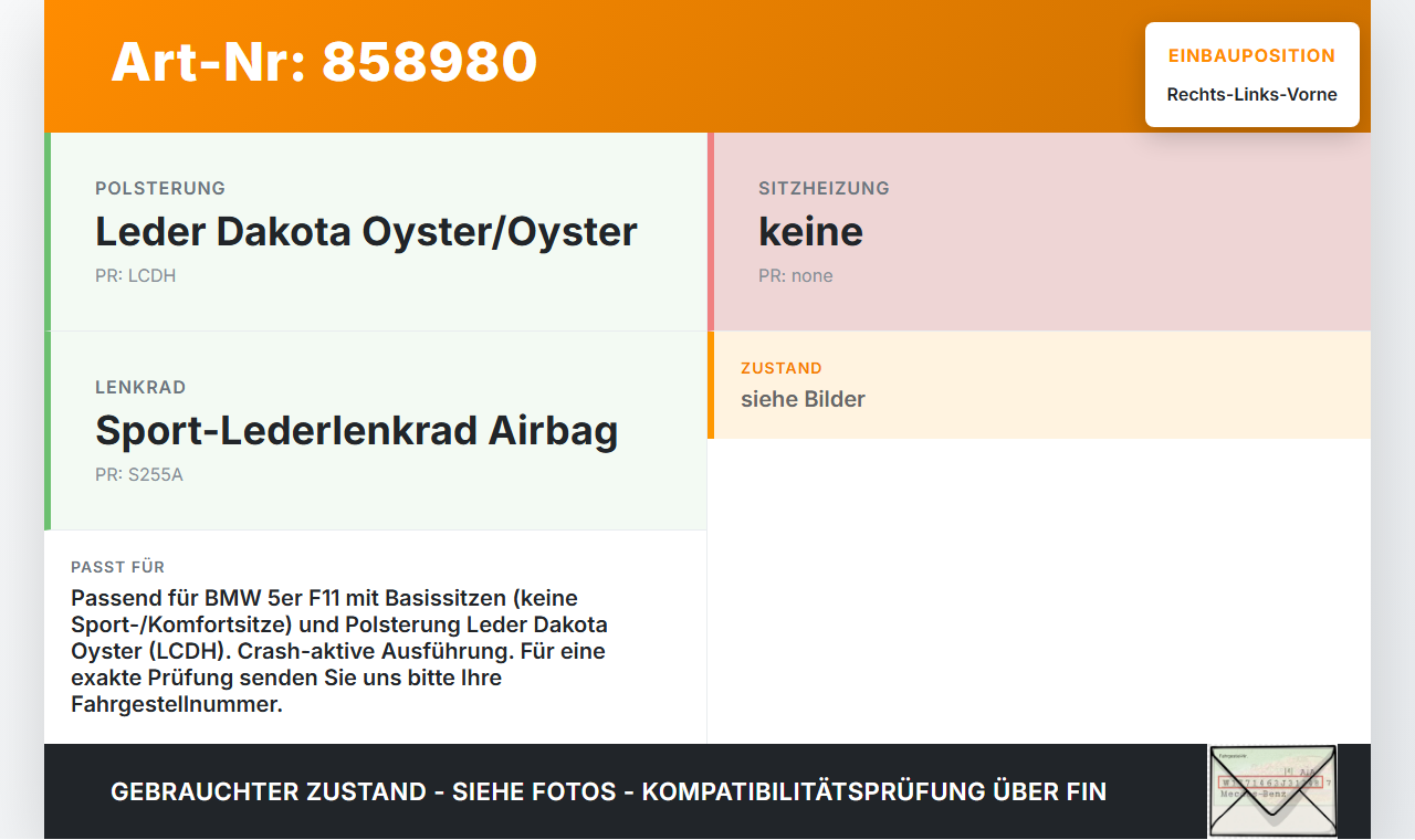 BMW F11 530d 10-13 Kopfstütze für Fahrer Sitz Rechts oder Links Vorne Crash Aktiv BMW F11 530d 10-13 19.11.2010... Vorschau 3