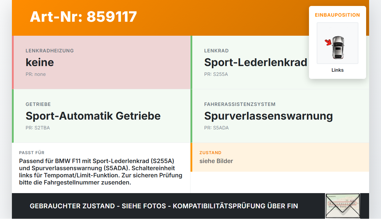 BMW F11 530d 10-13 Lenkradschalter Multifunktionstasten Schalter für Lenkrad Links BMW F11 530d 10-13 19.11.2010... Vorschau 3