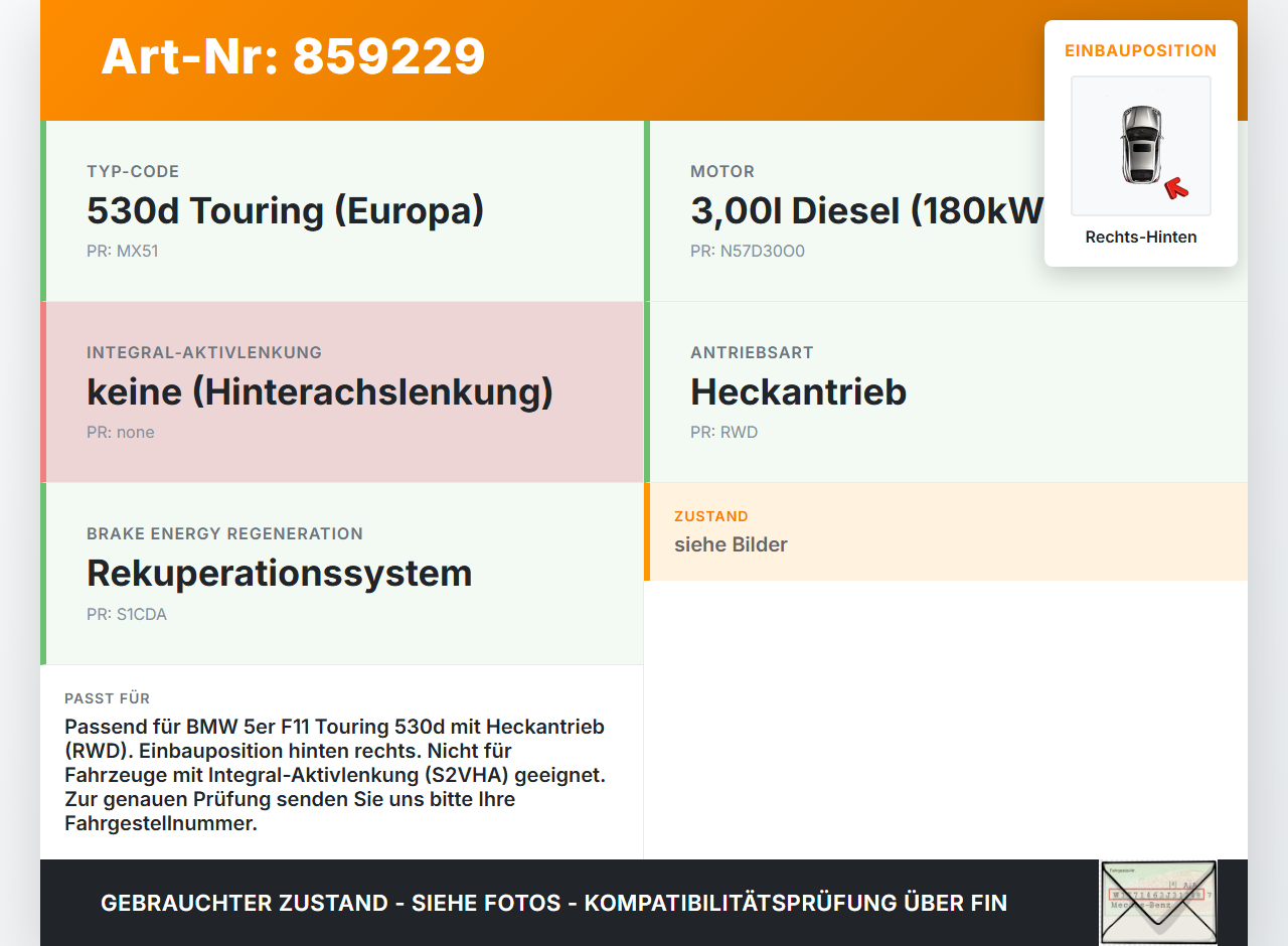 BMW F11 530d 10-13 Kombi 3,0d 180KW Achsschenkel Radnabe mit ABS Rechts Hinten BMW F11 530d 10-13 19.11.2010... Vorschau 3