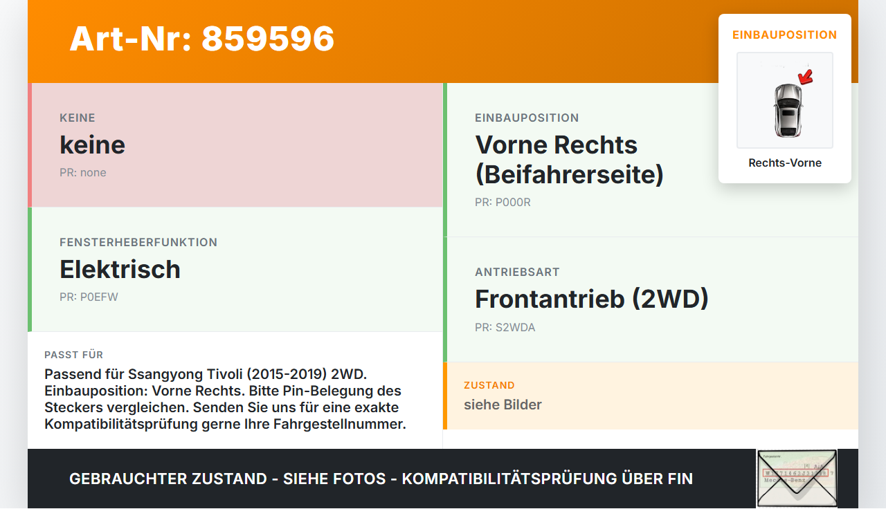 Ssangyong Tivoli 2WD 15-19 Fensterhebermotor mit Fensterheber Rechts Vorne Ssangyong Tivoli 2WD 15-19 01.01.2017... Vorschau 3