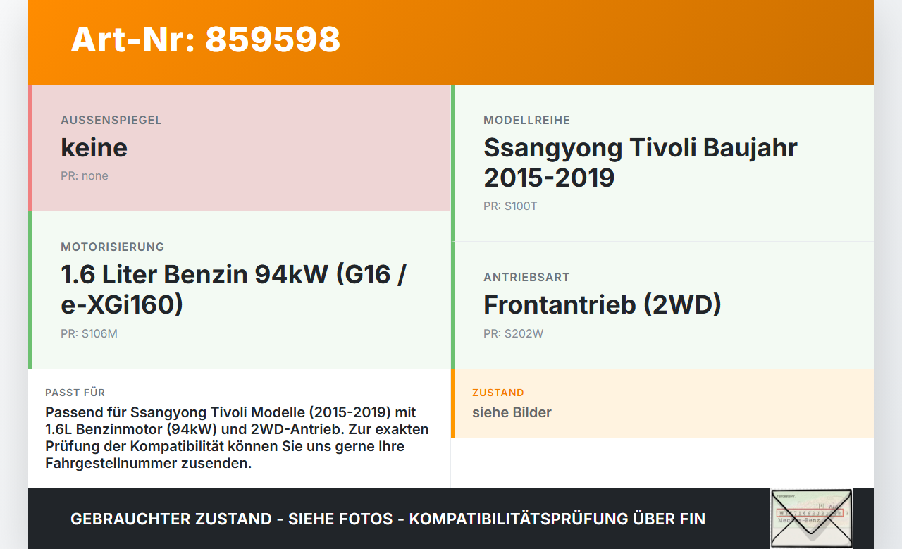 Ssangyong Tivoli 2WD 15-19 1,6 94KW Luftfilterkasten Ssangyong Tivoli 2WD 15-19 01.01.2017 gebraucht Vorschau 3