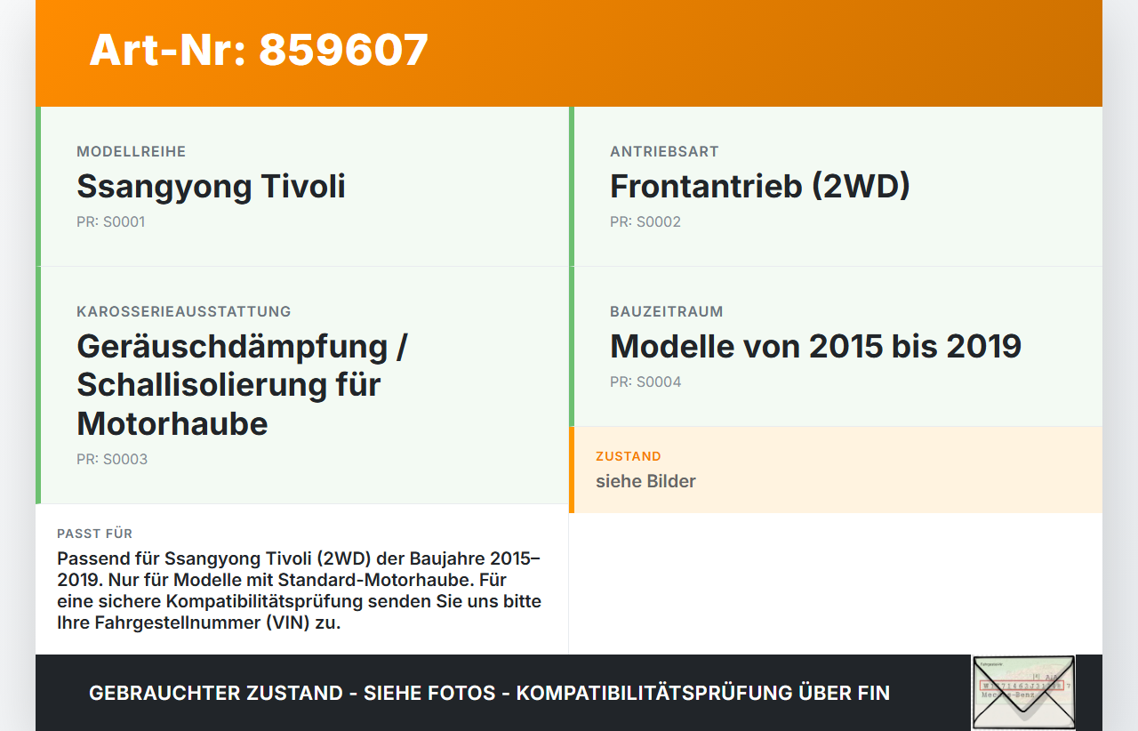 Ssangyong Tivoli 2WD 15-19 Dämmung Schallisolierung für Motorhaube Dämmmatte Ssangyong Tivoli 2WD 15-19 01.01.2017... Vorschau 3
