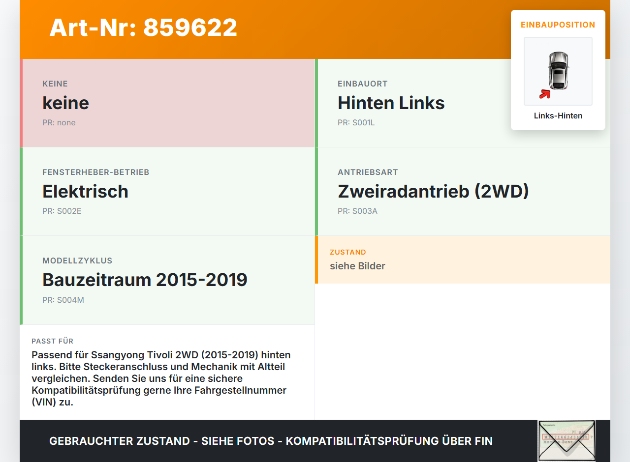 Ssangyong Tivoli 2WD 15-19 Fensterhebermotor mit Fensterheber Links Hinten Ssangyong Tivoli 2WD 15-19 01.01.2017... Vorschau 3
