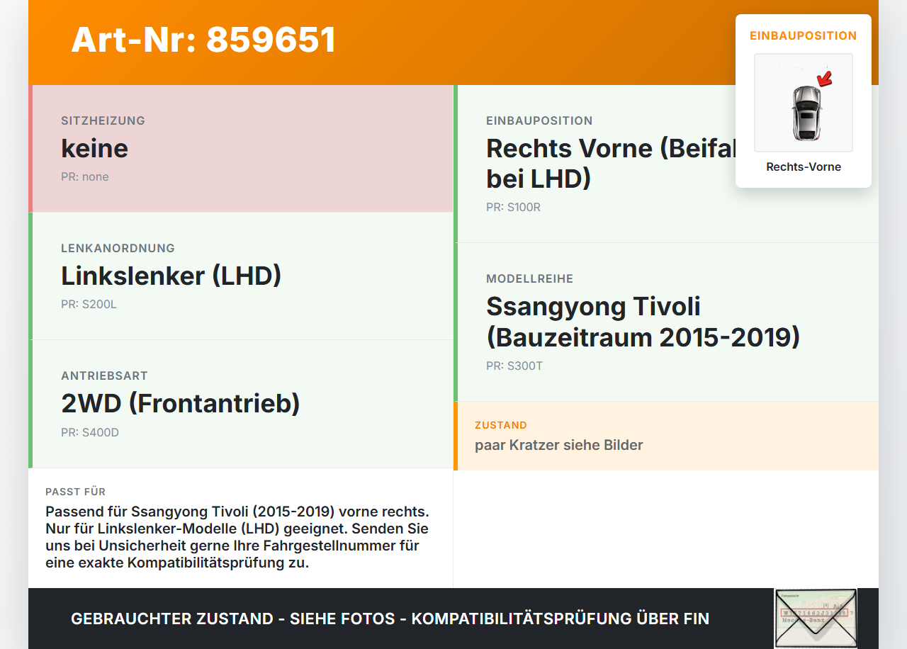 Ssangyong Tivoli 2WD 15-19 Türgriff Griffmuschel Griff Innen Rechts Vorne Ssangyong Tivoli 2WD 15-19 01.01.2017... Vorschau 3
