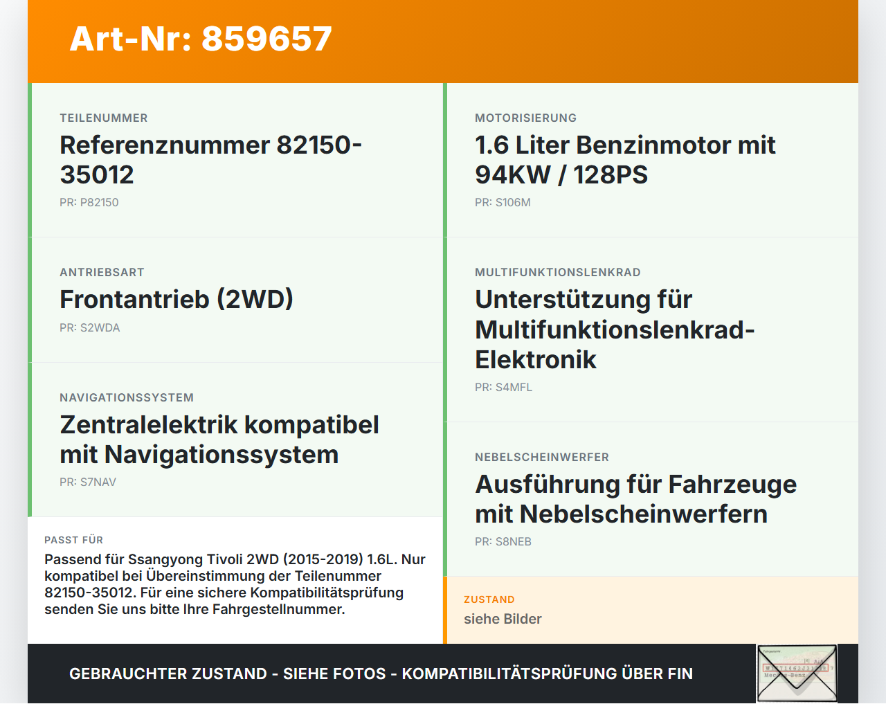 Ssangyong Tivoli 2WD 15-19 1,6 94KW Sicherungskasten Zentralelektrik Ssangyong Tivoli 2WD 15-19 01.01.2017... Vorschau 3