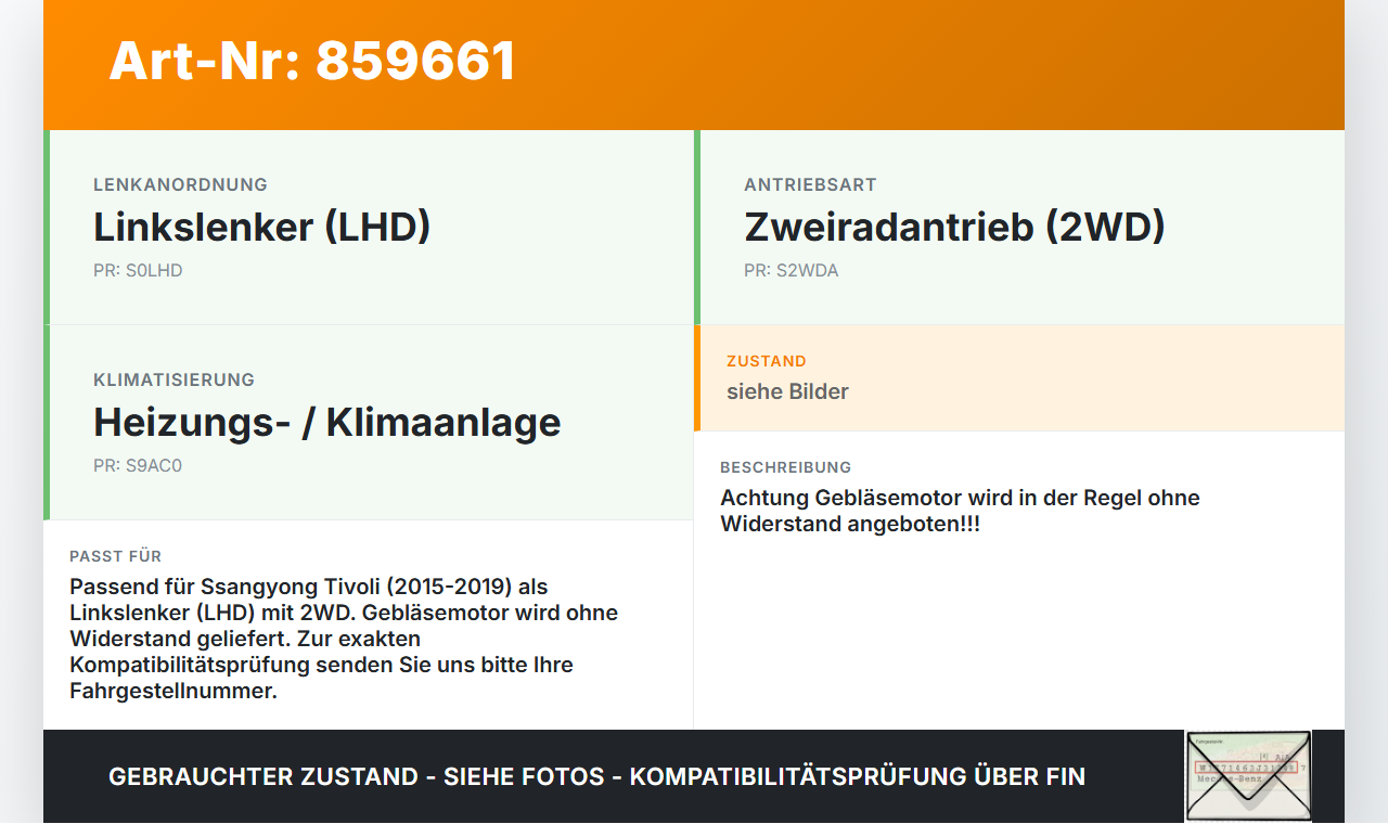 Ssangyong Tivoli 2WD 15-19 Gebläsemotor Lüftermotor Heizungsgebläse Ssangyong Tivoli 2WD 15-19 01.01.2017 4051-076... Vorschau 3