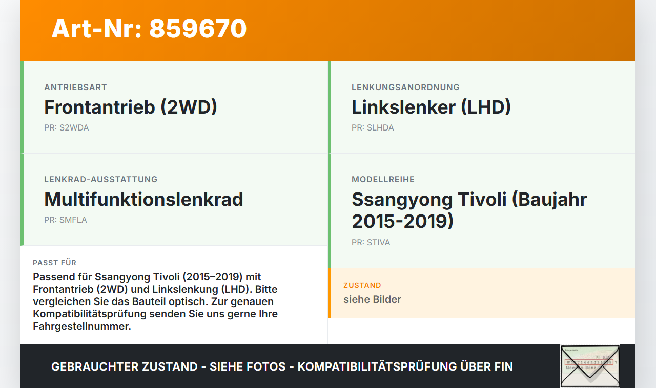 Ssangyong Tivoli 2WD 15-19 Lenkungsteil Kreuzgelenk Ssangyong Tivoli 2WD 15-19 01.01.2017 gebraucht Vorschau 3