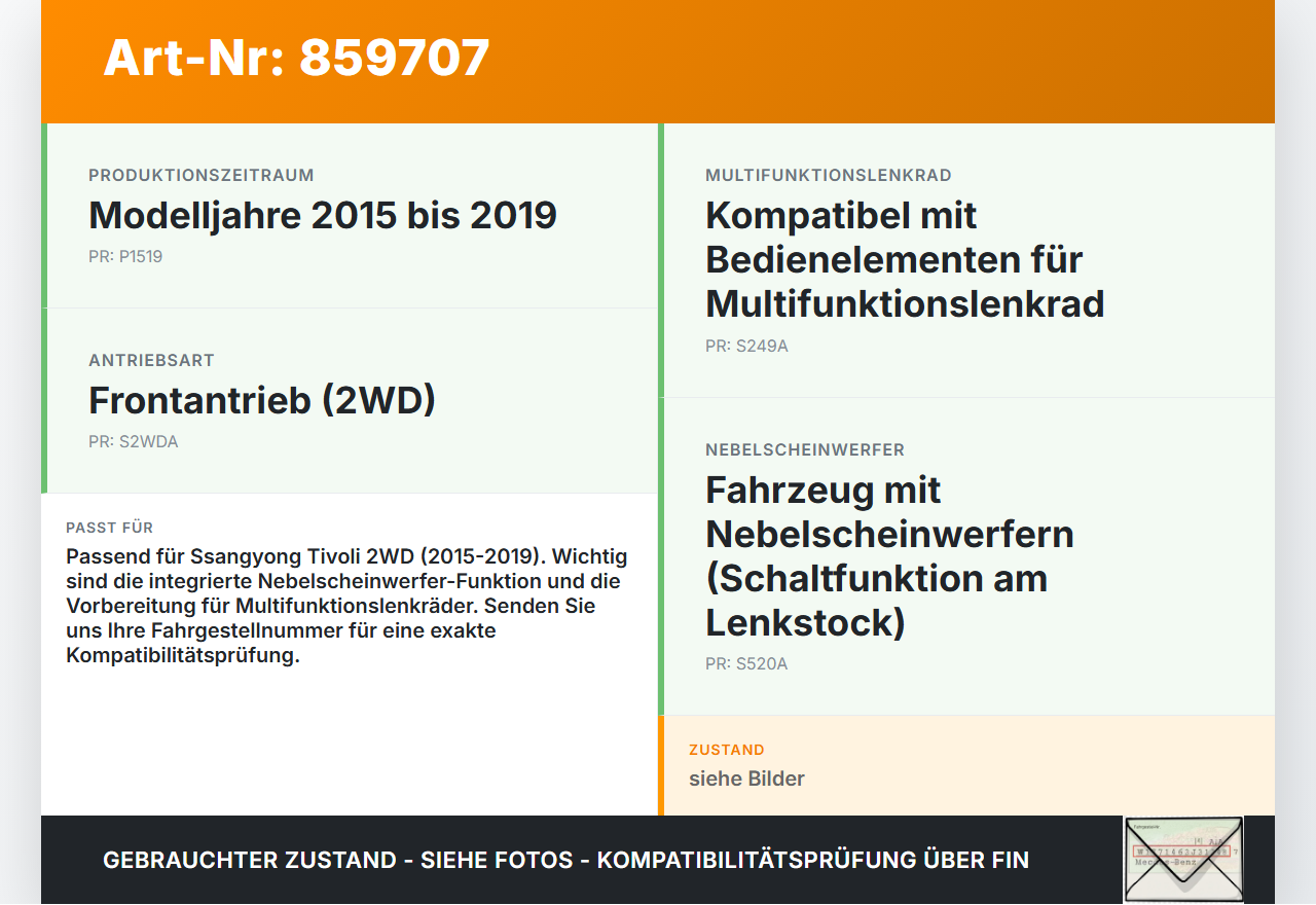 Ssangyong Tivoli 2WD 15-19 Blinkerschalter lichtschalter Lenkstockschalter Blinker Ssangyong Tivoli 2WD 15-19... Vorschau 3
