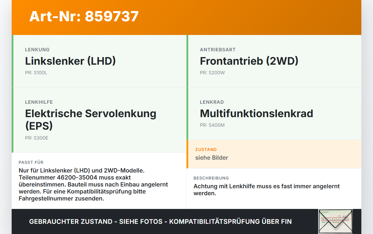 Ssangyong Tivoli 2WD 15-19 Lenkhilfe elektr. Ssangyong Tivoli 2WD 15-19 01.01.2017 46200-35004 GE500-065-02... Vorschau 3