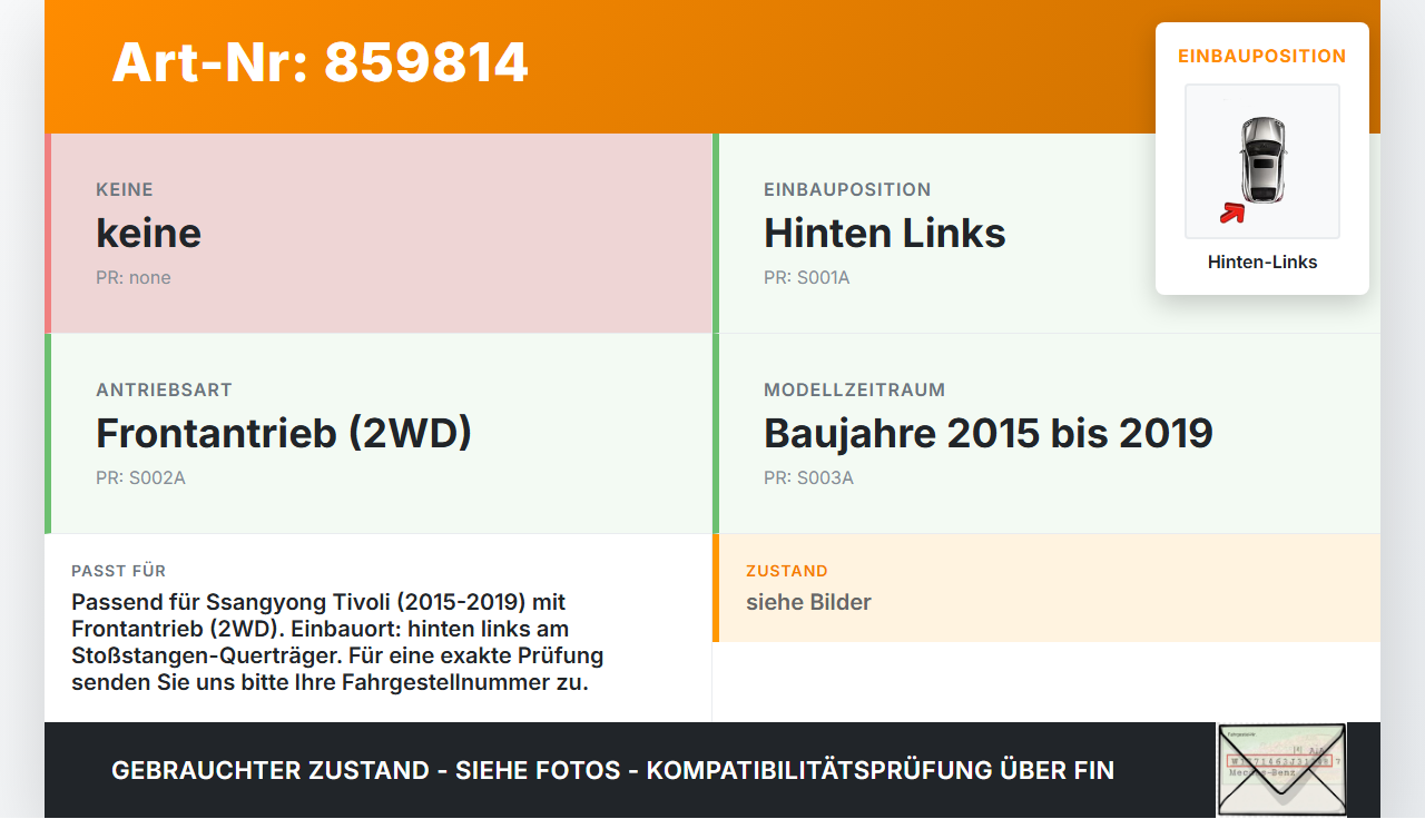 Ssangyong Tivoli 2WD 15-19 Pralldämpfer für Stoßstange Querträger Hinten Links Ssangyong Tivoli 2WD 15-19... Vorschau 3