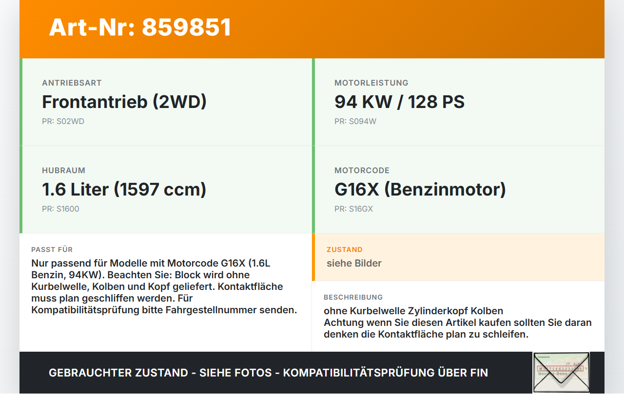 Ssangyong Tivoli 2WD 15-19 1,6 94KW G16X Motorblock für Motor Ssangyong Tivoli 2WD 15-19 01.01.2017 gebraucht Vorschau 3