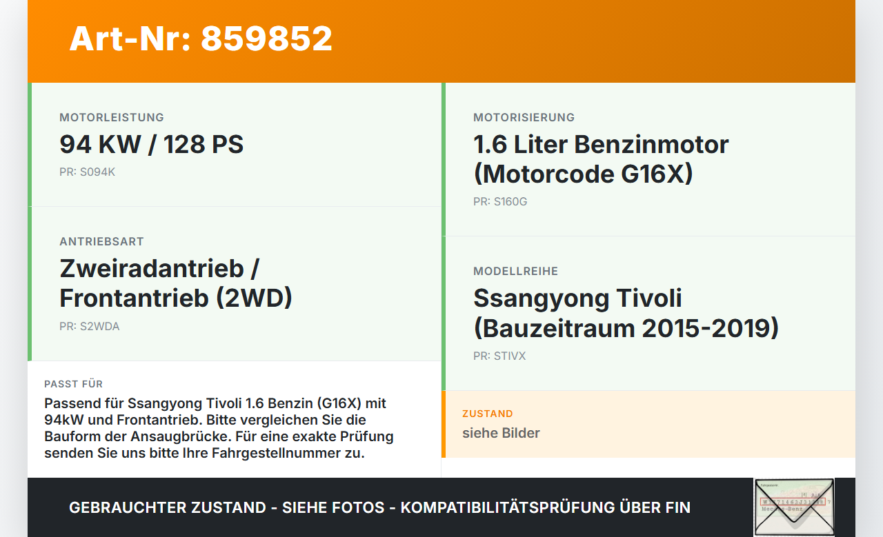Ssangyong Tivoli 2WD 15-19 1,6 94KW G16X Ansaugbrücke Ansaugkrümmer Ssangyong Tivoli 2WD 15-19 01.01.2017 gebraucht Vorschau 3