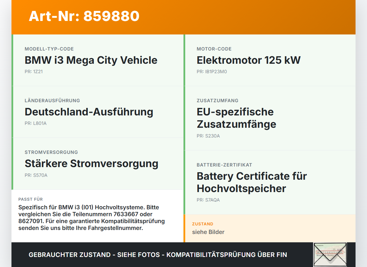 BMW I3 I01 13-17 Kabelbaum und Steckkontakt für Batterie Akku Hochvoltkabel BMW I3 I01 13-17 27.02.2015 7633667... Vorschau 3