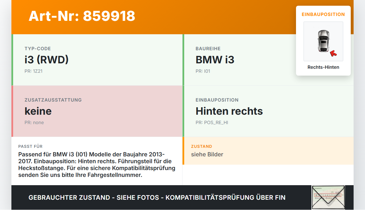 BMW I3 I01 13-17 Halter Träger Aufnahme Führung für Stoßstange Rechts Hinten BMW I3 I01 13-17 27.02.2015 7296754... Vorschau 3