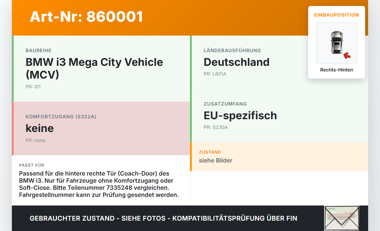 BMW I3 I01 13-17 Verriegelung für Tür Rechts Hinten BMW I3 I01 13-17 27.02.2015 51227335248 7335248 7335248-09 gebraucht Vorschau 3