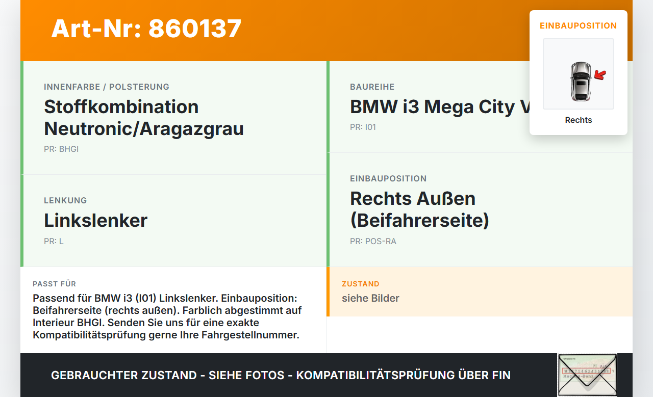 BMW I3 I01 13-17 Luftdusche Luftdüse Rechts Aussen BMW I3 I01 13-17 27.02.2015 9283003 6422-9283003 gebraucht Vorschau 3