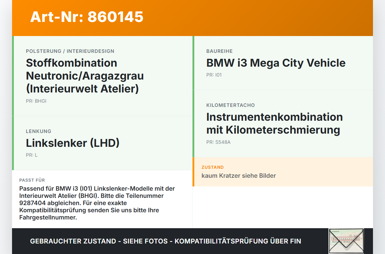 BMW I3 I01 13-17 Blende für Armaturenbrett Abdeckung BMW I3 I01 13-17 27.02.2015 9287404 51.45-9287404-04... Vorschau 3