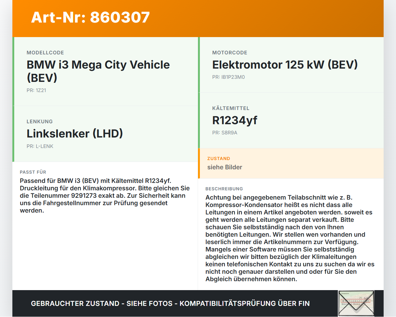 BMW I3 I01 13-17 Elektro  125KW Klimaschlauch Klimaleitung BMW I3 I01 13-17 27.02.2015 9291273 64.50-9291273... Vorschau 3