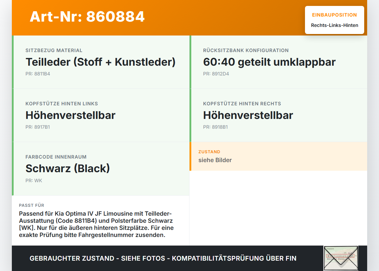 Kia Optima IV JF 15-18 Kopfstütze Rechts oder Links Hinten Kia Optima IV JF 15-18 18.11.2016 gebraucht Vorschau 3