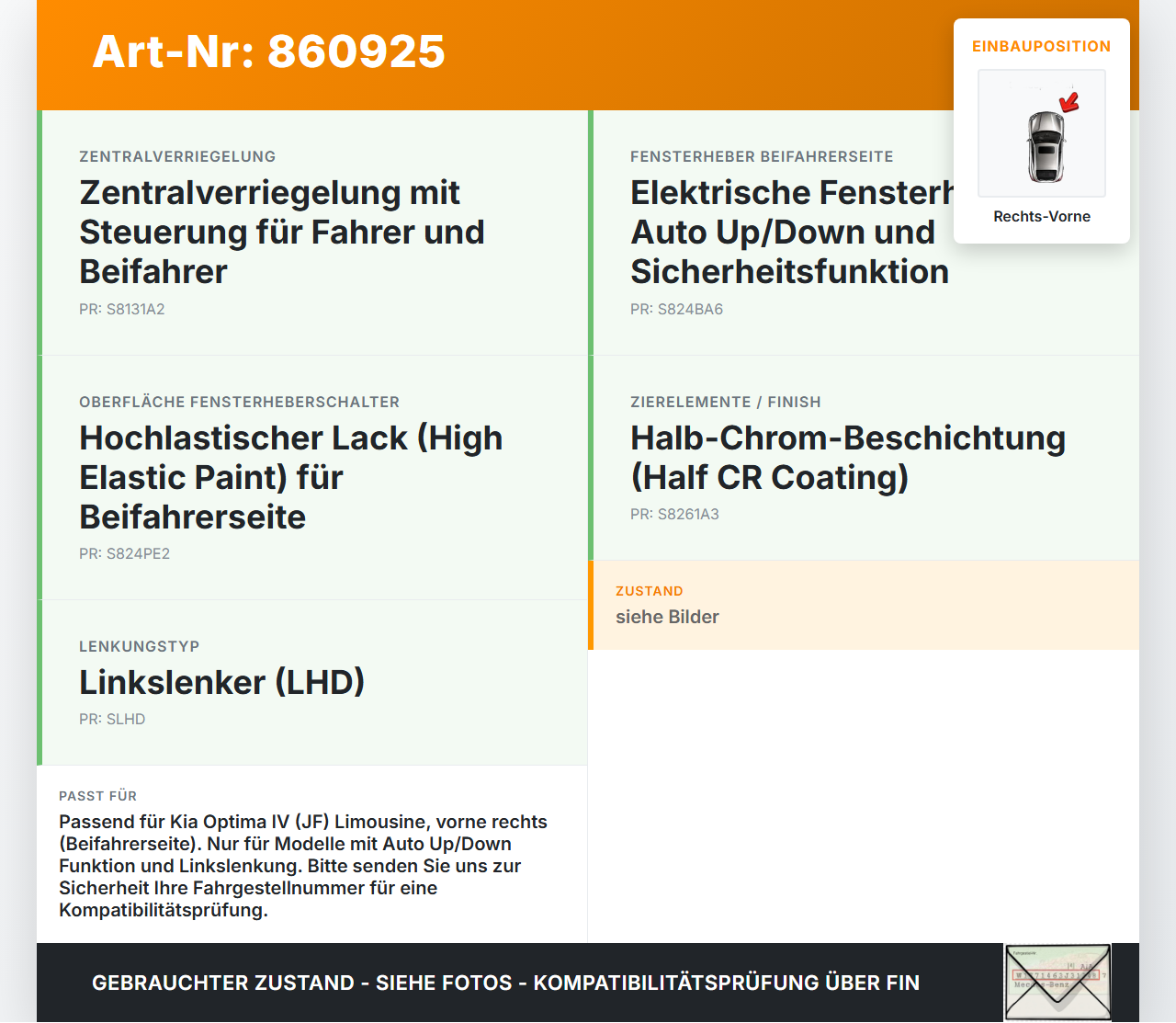 Kia Optima IV JF 15-18 Lim Fensterheberschalter Schalter Rechts Vorne Kia Optima IV JF 15-18 18.11.2016... Vorschau 3