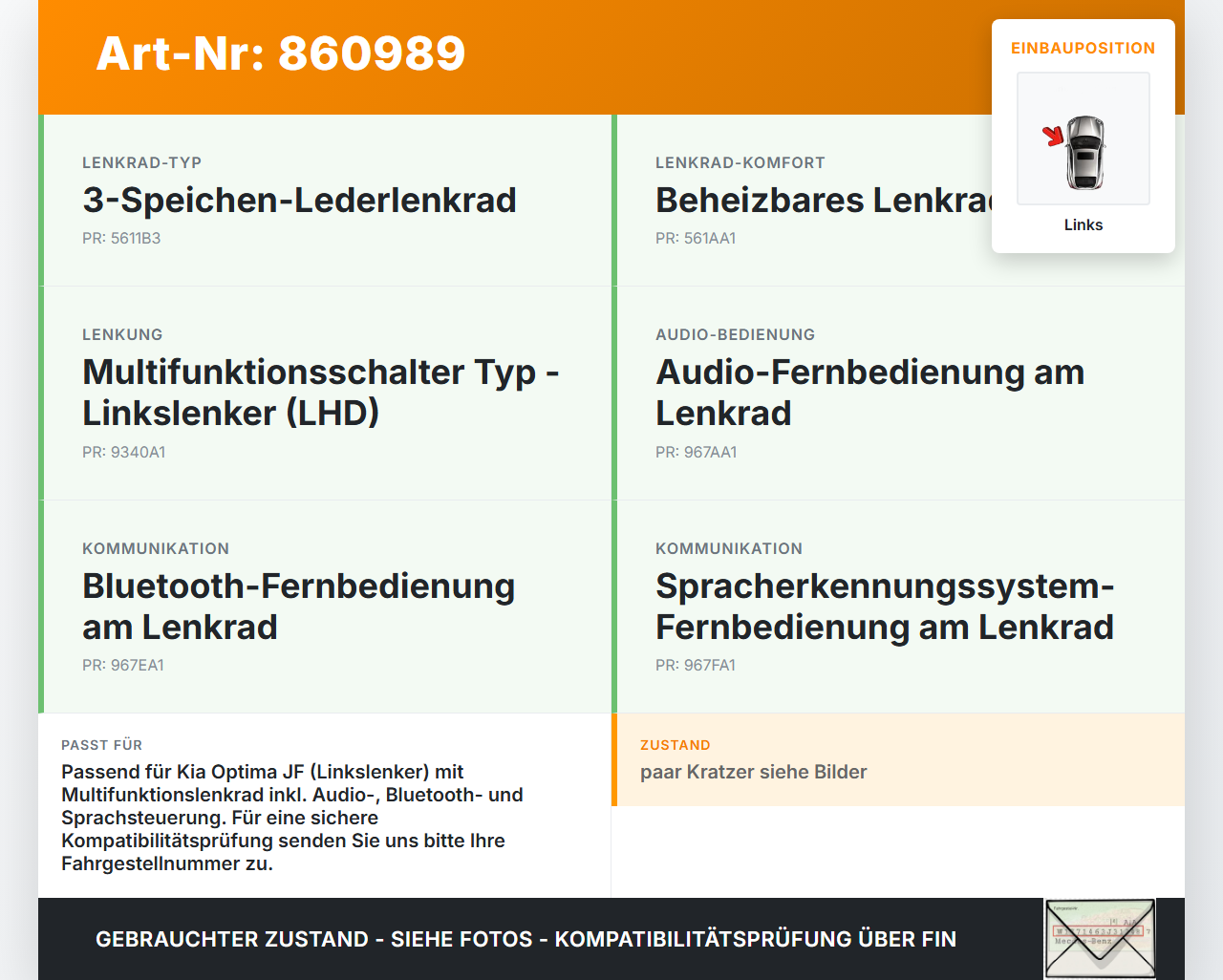 Kia Optima IV JF 15-18 Lenkradschalter Multifunktionstasten Schalter für Lenkrad Links Kia Optima IV JF 15-18... Vorschau 3
