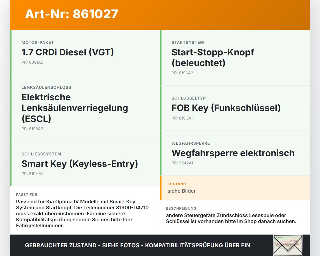 Kia Optima IV JF 15-18 CRDi 1,7 104KW Wegfahrsperre ECU Steuergerät Kia Optima IV JF 15-18 18.11.2016 81900-D4710... Vorschau 3