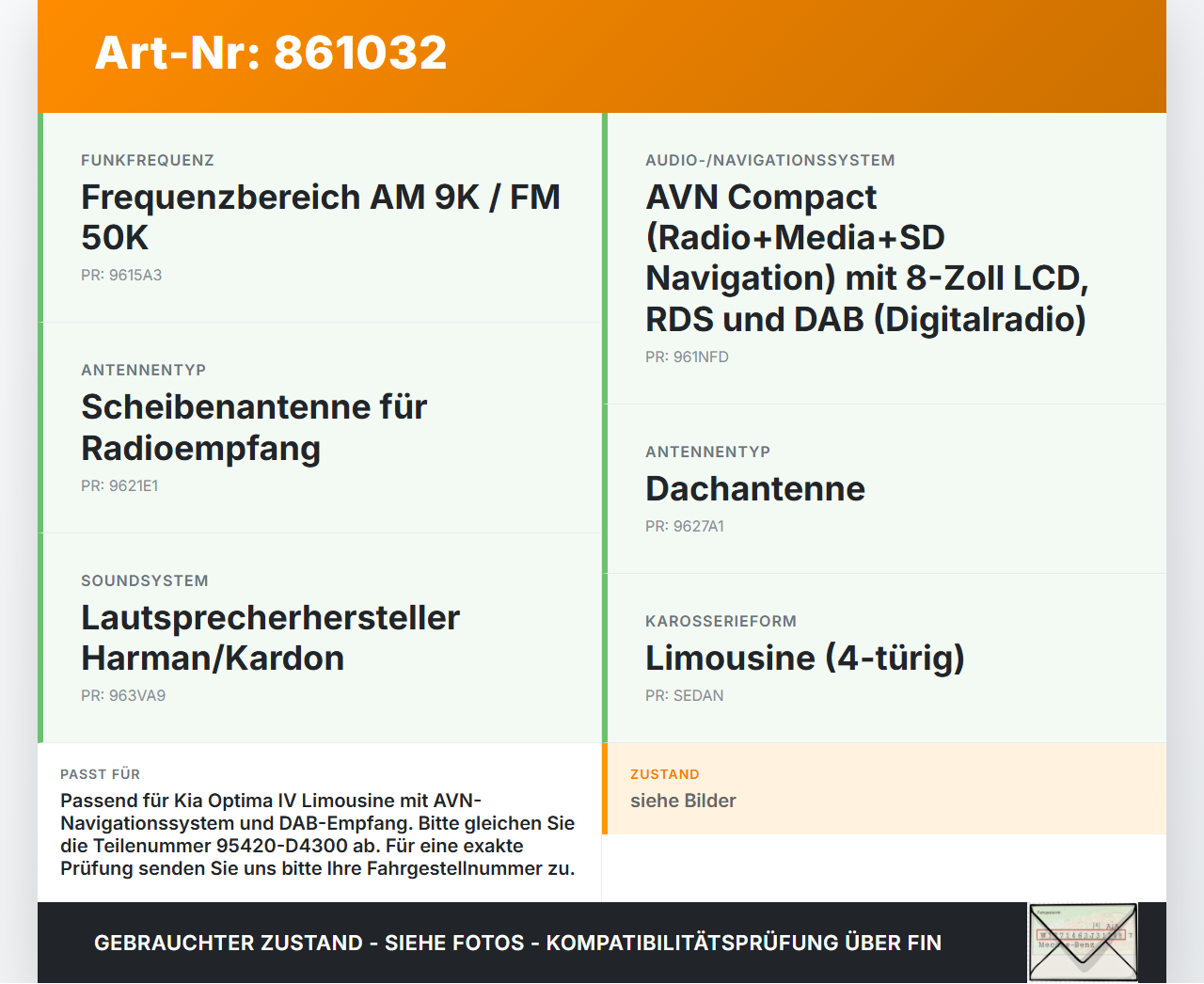 Kia Optima IV JF 15-18 Antennenverstärker Weiche Antenne Kia Optima IV JF 15-18 18.11.2016 95420-D4300 A2C95458000... Vorschau 3