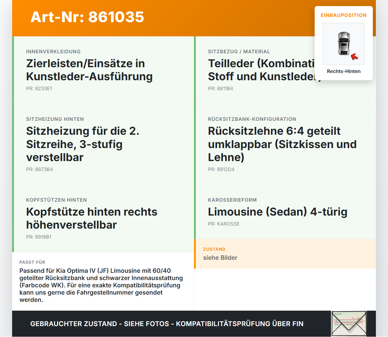 Kia Optima IV JF 15-18 Verschluss Rechts Hinten für Sitzverstellung Kia Optima IV JF 15-18 18.11.2016 gebraucht Vorschau 3