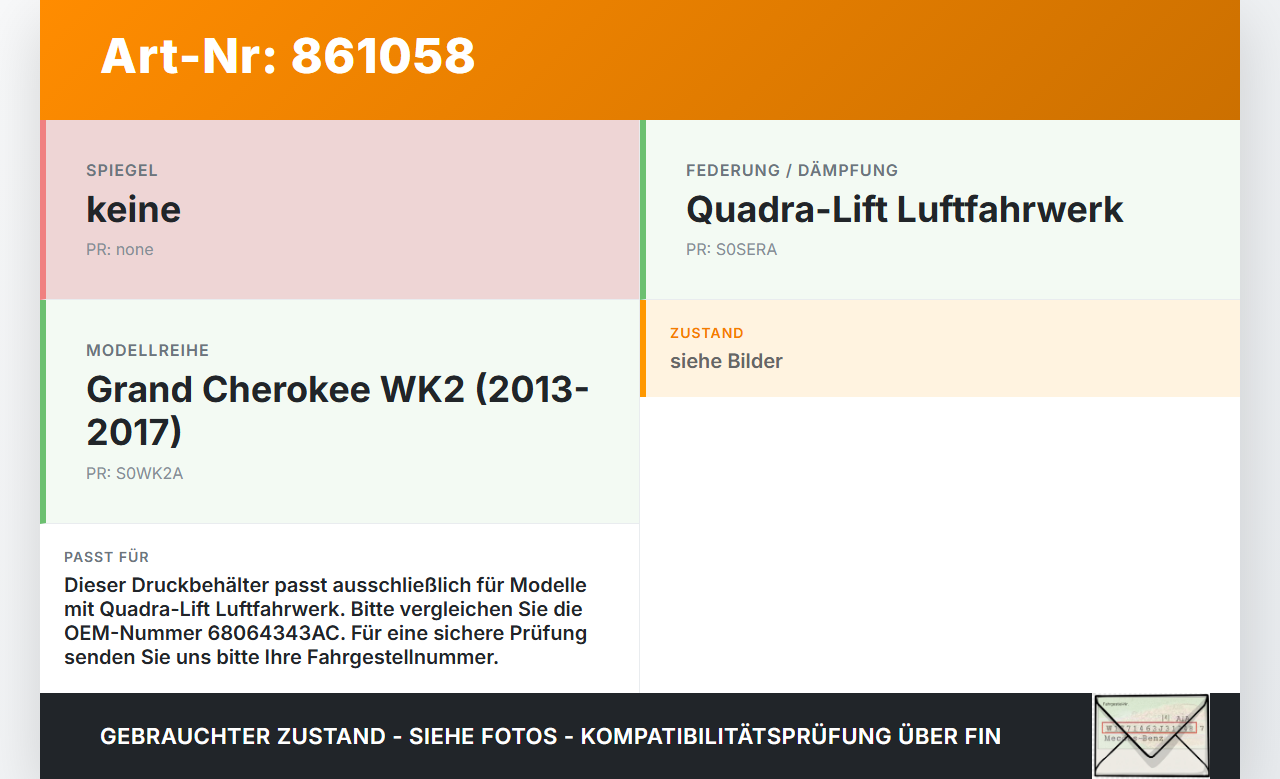 Jeep Grand Cherokee WK2 13-17 Druckspeicher Druckbehälter Jeep Grand Cherokee WK2 13-17 01.01.2014 68064343AC... Vorschau 3
